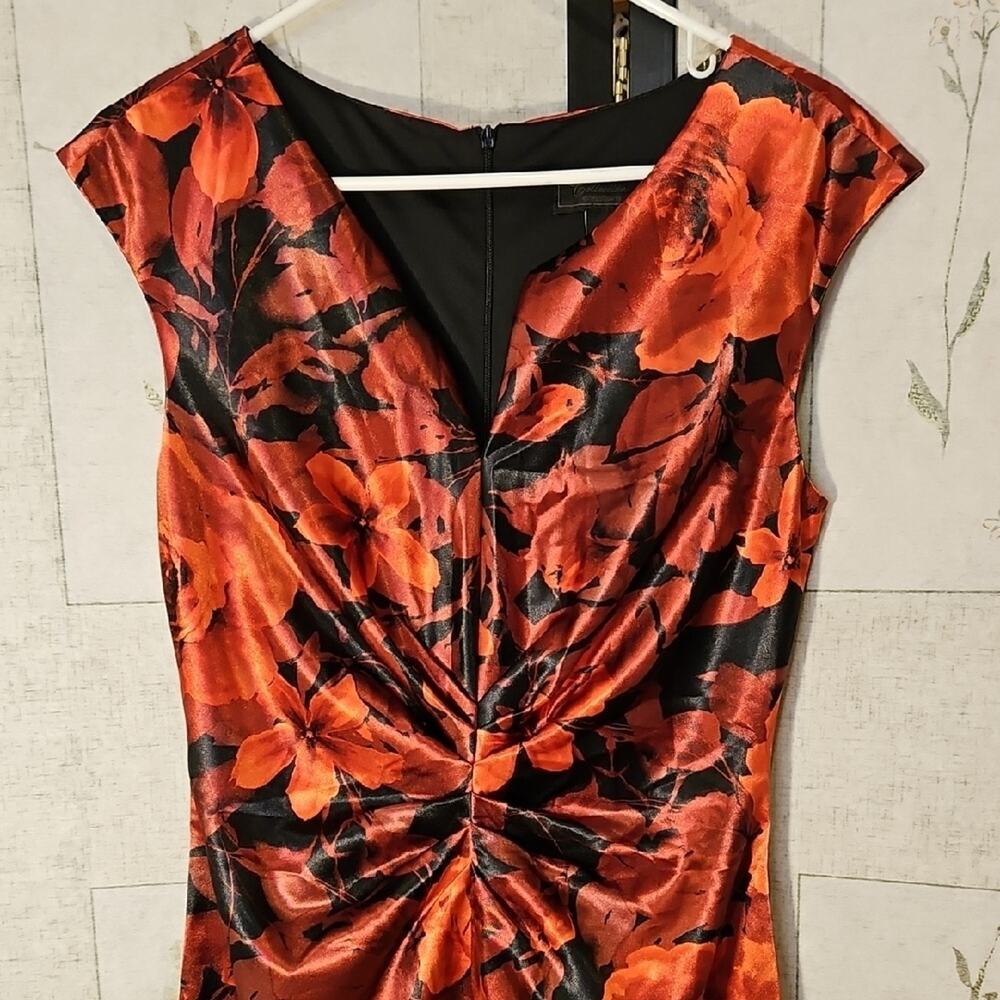 Dressbarn Red and Black Sheath Midi Dress V-Neck Cap Sleeves - Picture 3 of 7